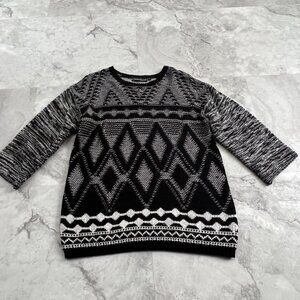 Christine Gerard‎ Size Large L Tunic Sweater Black and White Geometric